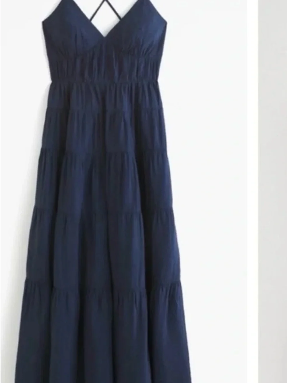 Abercrombie & Fitch Navy Tiered V-Neck Maxi with Spaghetti Straps With Pockets